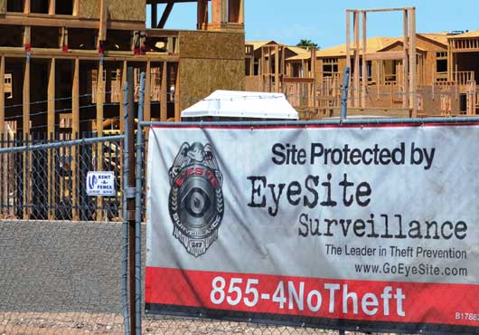 EyeSite Surveillance, Inc. proudly displays its company banner at the construction sites it protects. The banner has become a recognizable symbol of safety in communities across Arizona and Texas.